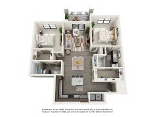 Floor plan for 2 beds, 2 baths, 1181 sqft